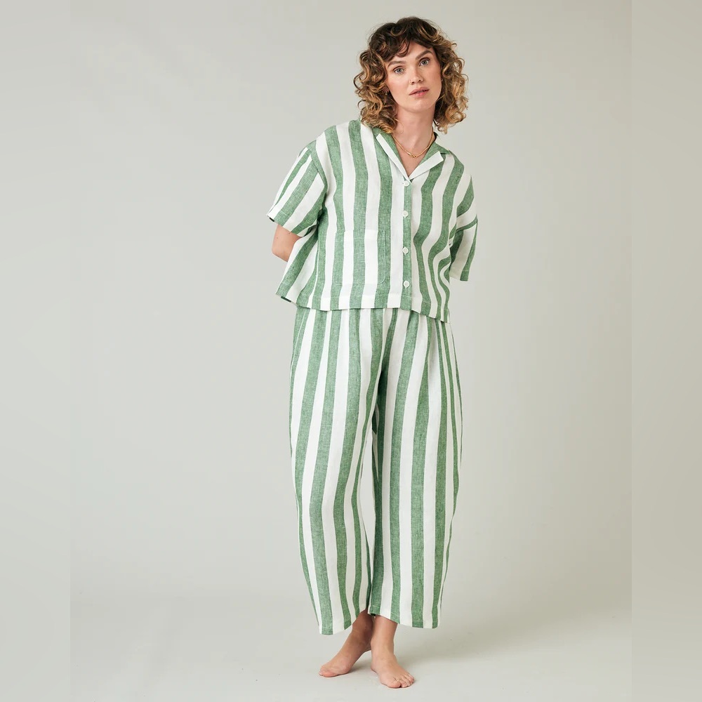 Beyond Nine Wear Anywhere Linen Trousers + Shirt Set - Size M